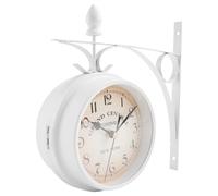 Cpolebev Colgante de la Pared Redondo de Hierro, Reloj de EstacióN Retro de Dos Caras de Doble Cara, Candelabro Redondo, Reloj Colgante de la Pared, DecoracióN del Hogar
