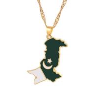 Cpolebev Collar con Colgante de Bandera de Mapa de Pakistán Dorado, Collares de Joyería Étnica Paquistaní de Acero Inoxidable