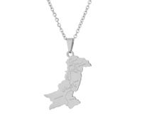 Cpolebev Collar con Colgante de Mapa de Pakistán de Color Plateado con Ciudad para Mujeres y Hombres, Joyería de Mapas Paquistaníes A