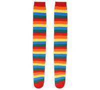 Cpolebev Coloridos una Rayas de Iris sobre la Rodilla Disfraz de Payaso una Rayas Medias Altas para Halloween Cosplay Fiestas de