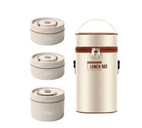 Cpolebev Contenedor de Almuerzo Caliente para Alimentos,Contenedor de Almuerzo TéRmico de Acero Inoxidable Caja Bento TéRmica PortáTil Contenedor de Alimentos Beige B