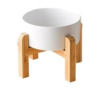 Cpolebev Cuenco Elevado Cerámica Doble para Perros Grandes, Comederos Agua y Comida para Mascotas, Suministros Alimentación para Perros Pequeños, Medianos y Grandes con Soporte Madera A