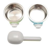 Cpolebev Cuenco para Perros con Jaula de 2 Piezas, Perrera ExtraíBle de Acero Inoxidable para Mascotas, Cuenco Alimentador de Agua para Alimentos, con Cuchara