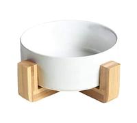 Cpolebev Cuenco Redondo CeráMica para Perros y Gatos con Soporte Madera, Elevado Agua y Comida Duradero para Mascotas, Cuenco con Soporte, Juego para Agua y ComidaC