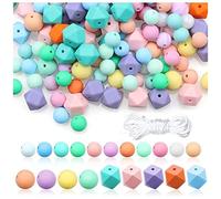 Cpolebev Cuentas de Silicona, Cuentas Sueltas de Silicona para Hacer Llaveros Cuentas Redondas de Goma Poligonales para Collares, Pulseras y Joyas de Bricolaje