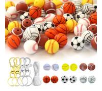 Cpolebev Cuentas de Silicona Deportivas, 60 Piezas de Cuentas de Silicona de 15 mm una Granel con Hilo para Hacer Joyas, Collares, Pulseras, Manualidades para BolíGrafos