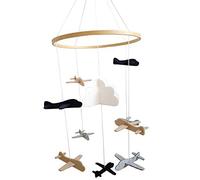 Cpolebev Cuna MóVil Aviones y GuarderíA en la Nube DecoracióN Gris y, Azul Marino, MarróN Cuna MóVil para NiñOs