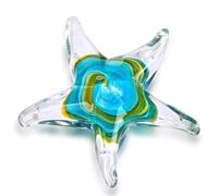 Cpolebev DecoracióN de Mesa de Cristal Soplado Hecha a Mano, Figura de Estrella de Mar, Adorno Coleccionable, Transparente y Verde