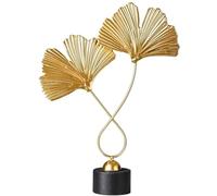 Cpolebev Decoración del Hogar Adornos de Hojas de Ginkgo Dorado de Hierro con 2 Hojas y Base Escultura de Mesa Simple y