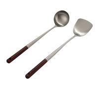 Cpolebev El Conjunto de Herramientas de Espátula y Cucharón Wok, Espátula de 17 Pulgadas para Wok, Espátula de Acero Inoxidable para Wok