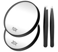 Cpolebev Espejo de Aumento 20X + Espejo de Aumento 10X con 2 Ventosas Espejo de Aumento de Viaje Pequeño y Kit de Pinzas