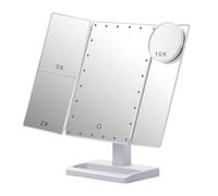 Cpolebev Espejo de Maquillaje Triple con 22 Luces LED, Aumento de 10X / 3X / 2X Espejo CosméTico PortáTil de Escritorio con Mesa Iluminada y Plegable,