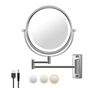 Cpolebev Espejo de Tocador Montado en la Pared Lupa 1/10X Giratorio de 8 Pulgadas con LáMpara de Brazo de ExtensióN Espejo de Tocador y BañO con 3 Colores Tem