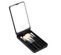 Cpolebev Espejo Espejo de Maquillaje PortáTil con 5 Cepillos Caja de Almacenamiento LED TáCtil Caja de Almacenamiento PortáTil de una Cara Espejo de Maquillaje Negro