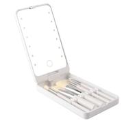 Cpolebev Espejo Espejo de Maquillaje PortáTil con 5 Cepillos Caja de Almacenamiento LED TáCtil Caja de Almacenamiento PortáTil de una Cara Espejo de Maquillaje