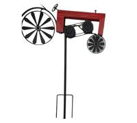 Cpolebev Estaca de Jardín, Tractor Agrícola, Ruedas Giratorias, Acabado Vintage, Molinillo de Viento para Tractor, Carrito con Estaca para Patio de Tractor Rojo