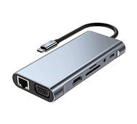 Cpolebev EstacióN de Acoplamiento HUB USB C 11 en 1 con 4K Compatible con, VGA, Puerto USB 3.0, Tipo C PD, Ethernet RJ45, Lector de Tarjetas SD/TF