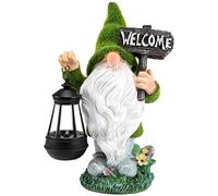 Cpolebev Estatuas de JardíN Solares de Gnomo Flocado DecoracióN al Aire Libre Gnomo Flocado con Linterna Solar Figurita Enanos Jardim Adornos de JardíN