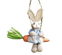 Cpolebev Estatuilla de Conejito de Paja de Pascua, Conejo de Paja en Columpio de Zanahoria, Adorno Colgante de Estatua de Conejito para Decoración del Hogar de Vacaciones de Pascua A