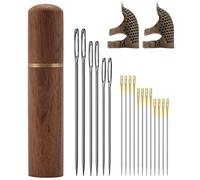 Cpolebev Estuche de Agujas de Madera para Guardar Agujas de Coser y Agujas de Bordar, Kit de Agujas con Protector de Dedos de Dedal de Costura