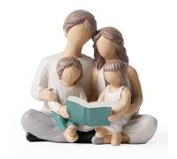 Cpolebev Familia de 4 Figuras de Libros de Lectura, Figuras Pintadas a Mano, Regalos para Padres o Hija e Hijo, DecoracióN del Hogar