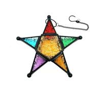 Cpolebev Farol de Vela Colgante, Portavelas de Vidrio con Forma de Estrella de Cinco Puntas de Estilo Marroquí para Bodas, JardíN, Negro