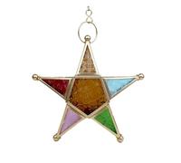 Cpolebev Farol de Vela Colgante, Portavelas de Vidrio con Forma de Estrella de Cinco Puntas de Estilo Marroquí para Bodas, JardíN, Dorado