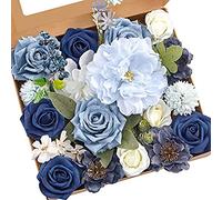 Cpolebev Flores Artificiales PeoníA Azul Polvorienta Falsa CombinacióN de Flores para Boda DIY de Novia Centros de Mesa Decoraciones para el Hogar