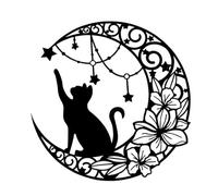 Cpolebev Gatos Negros Luna Metal Arte de la Pared Decoración Arte de la Pared de Hierro Escultura Hueca Negra Decoración Colgante Decoración de Pared de de Metal Rústico