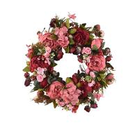 Cpolebev Guirnalda Decorativa para Puerta, de Seda Cabeza de Peonía Guirnalda de Flores Guirnalda Hecha a Mano de 40 Cm para Pantalla Exterior de Otoño Invierno Rojo