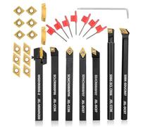 Cpolebev Herramienta de Torneado de Torno, VáStago de 5/16 Pulgadas, 8 Mm, 7 Soportes para Herramientas de Torno para Torneado, Ranurado, Roscado, Taladrado con 14 Piezas de Carburo