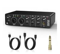 Cpolebev Interfaz de Audio USB, Interfaz de Audio 2 en 2 Salidas con Alimentación Fantasma de 48 V para Grabación, para Guitarrista, Vocalista y Podcaster