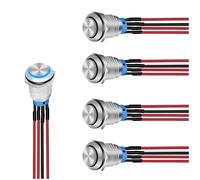 Cpolebev Interruptor de BotóN Pulsador de 12 Mm, 5 Piezas con ArnéS Precableado, 12 V, 24 V, Interruptor de Metal Redondo LED con Bloqueo AutomáTico a Prueba de Agua