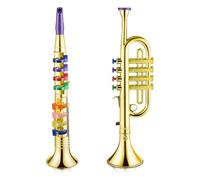 Cpolebev Juego de 2 Instrumentos Musicales, Trompeta y SaxofóN, Clarinete PortáTil con Teclas de Colores, Juguete Educativo para el Hogar y la Escuela