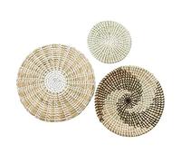 Cpolebev Juego de 3 Cestas de Mimbre para DecoracióN de Pared, Cestas Planas Colgantes de Hierba Marina Tejida Natural, Cesta Redonda Boho para DecoracióN de