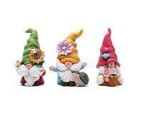 Cpolebev Juego de 3 Decoraciones de Gnomos de, Adornos de Gnomos de Flores, Decoración de Gnomos de Verano, Figuras de Gnomos de para Decoración de Jardín