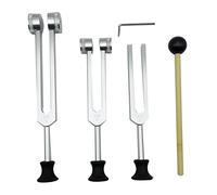 Cpolebev Juego de 4 Horquillas de AfinacióN (128 Hz, 256 Hz, 512 Hz) con Martillo de Horquilla de AfinacióN para Herramienta de VibracióN de Sonido con Base, Plata