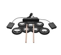 Cpolebev Juego de BateríA EléCtrica de 7 Almohadillas, BateríA PortáTil Enrollable Almohadilla de PráCtica Juego de BateríA con Pedales de BateríA, Regalo para NiñOs y Adultos