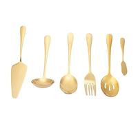 Cpolebev Juego de Cubiertos de 6 Piezas para Servir Cubiertos, Juego de Utensilios para Servir, Incluye Servidor para Pasteles, Cuchara Ranurada para Servir Dorado