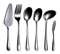 Cpolebev Juego de Cubiertos de 6 Piezas para Servir Cubiertos, Juego de Utensilios para Servir, Incluye Servidor para Pasteles, Cuchara Ranurada para Servir, Color Negro