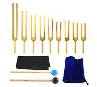 Cpolebev Juego de Diapasones - 9 Diapasones para Curar Chakras, Terapia de Sonido, Mantener el Cuerpo, la Mente y el EspíRitu en ArmoníA - Dorado