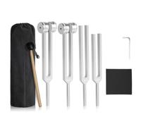Cpolebev Juego de Diapasones para Curación (128 Hz, 136,1 Hz, 256 Hz, 384 Hz) con Martillo de Reflejos, Instrumentos de Terapia de Sonido para Chakras