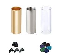 Cpolebev Juego de Diapositivas de Guitarra de 1 Diapositiva de Vidrio, 1 Diapositiva de Acero y 1 Diapositiva de Guitarra de LatóN, 6 Piezas de Guitarra y 4 Dedos