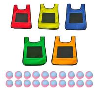 Cpolebev Juego de Eludeball - 5 Chalecos Adhesivos con Etiqueta Eludeball para Niños con 20 Pelotas Deportivas Elude para Juegos en Interiores y Exteriores S