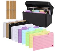 Cpolebev Juego de Portatarjetas, Caja de Índice con 230 Tarjetas Didácticas Surtidas, Forradas de Colores, 6 Anillos y Pegatinas Perfectas para la Escuela