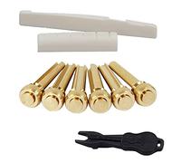Cpolebev Juego de Reemplazos de Clavijas de AbulóN para Silla de Puente de Tuerca de Extremo de Cuerda de Guitarra AcúStica (Pasadores de LatóN y Tuerca de Silla de Montar de Hueso)