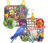 Cpolebev Juguetes para PáJaros, Juguetes para Loros, Juego de 2 Cojines de SuspensióN Tejidos de Pasto Marino, Juguetes Naturales para Masticar Loros Grises Africanos