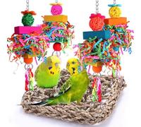 Cpolebev Juguetes para Periquitos, Juguetes para Pájaros, Juguetes para Conures, Soportes para Jaulas, Pared de Forrajeo para Pájaros, Hamaca Tejida de Pasto Marino, Colchoneta para Cacatúa