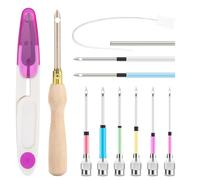 Cpolebev Kit de Aguja Perforadora de 13 Piezas, Herramienta de Aguja Perforadora, Kits Bordado con Aguja Perforadora Ajustable, Bolígrafo para Bordar con Manejar de Madera para Hilo Dental