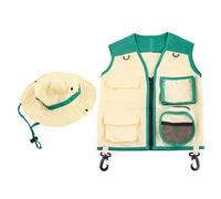 Cpolebev Kit de Explorador de Aventuras Al Aire Libre para NiñOs, Conjunto de Chaleco y Sombrero para NiñOs, Regalos de Cosplay de SueñO de para NiñOs, Verde